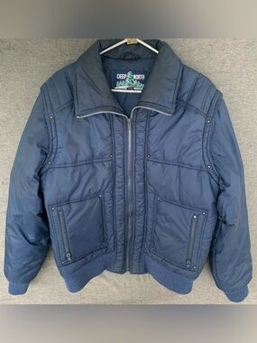 Vintage Deep North Men's Navy Quilted Puffer Jacket 70s 80s Rivets Ski Winter